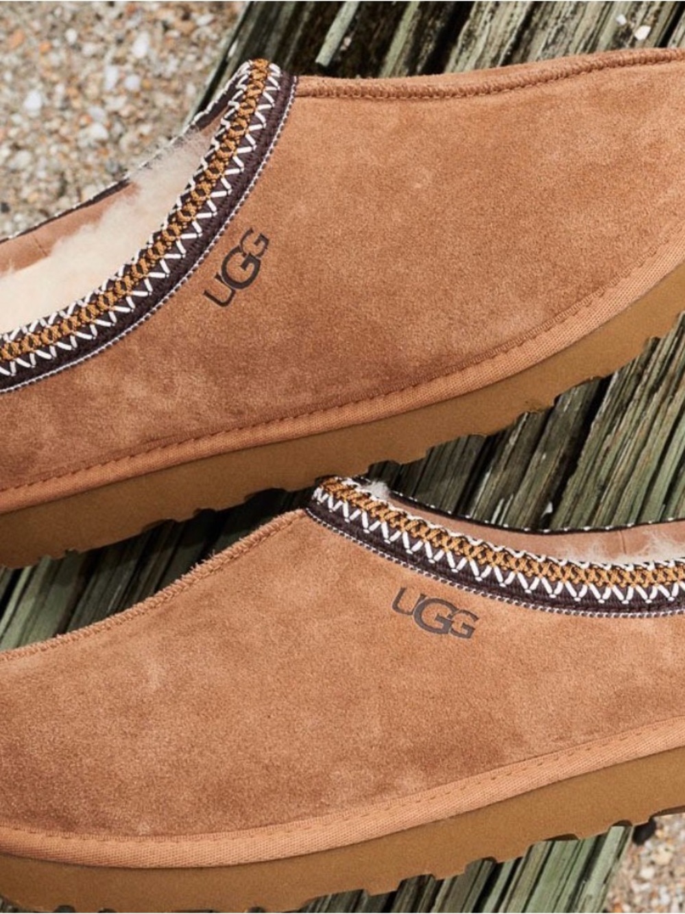 UGG Women's Chestnut Suede Slip-On Slippers with Shearling Trim